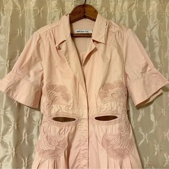 Self Portrait Pink Cutout Mini Lace Applique Trim Collared Mini Dress Mod - Picture 3 of 16